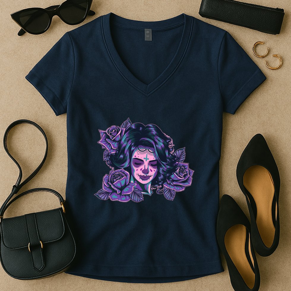 Day Of Dead Dia Los Muertos Sugar Skull Woman Women's V-Neck T-Shirt