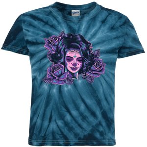 Day Of Dead Dia Los Muertos Sugar Skull Woman Kids Tie-Dye T-Shirt