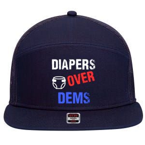 Diapers Over Dems Trump 2024 Funny 7 Panel Mesh Trucker Snapback Hat