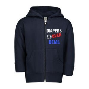 Diapers Over Dems Trump 2024 Funny Toddler Zip Fleece Hoodie