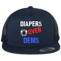 Diapers Over Dems Trump 2024 Funny Flat Bill Trucker Hat