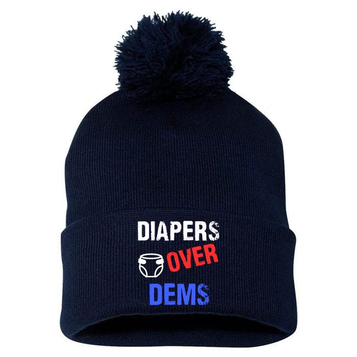 Diapers Over Dems Trump 2024 Funny Pom Pom 12in Knit Beanie