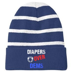 Diapers Over Dems Trump 2024 Funny Striped Beanie with Solid Band