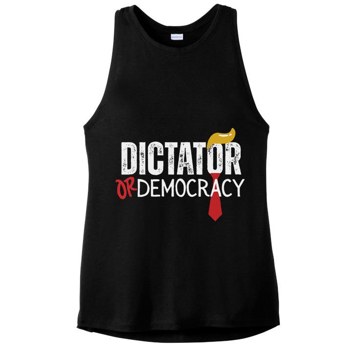 Dictator Or Democracy? Funny Trump Hair Tie Design Ladies PosiCharge Tri-Blend Wicking Tank