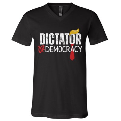 Dictator Or Democracy? Funny Trump Hair Tie Design V-Neck T-Shirt