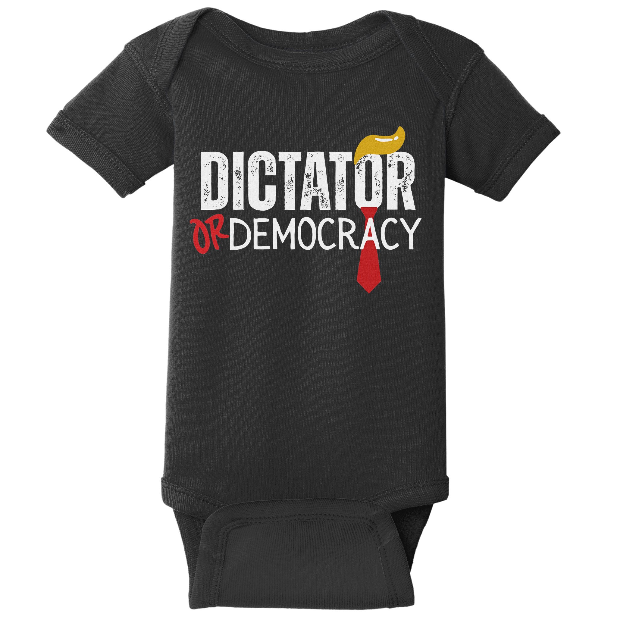 Dictator Or Democracy? Funny Trump Hair Tie Design Baby Bodysuit