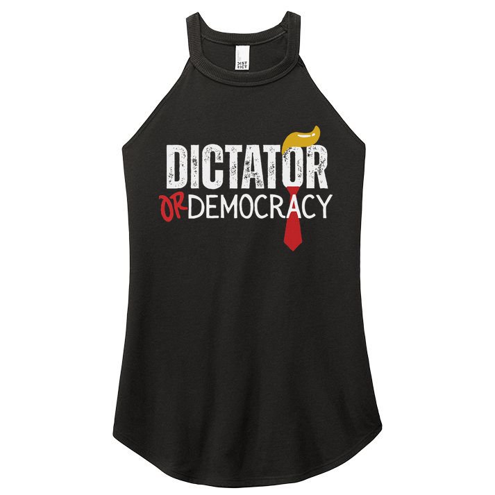 Dictator Or Democracy? Funny Trump Hair Tie Design Women's Perfect Tri Rocker Tank