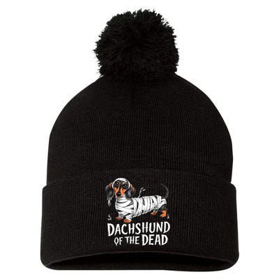 Dachshund Of Dead Halloween Mummy Dog Pom Pom 12in Knit Beanie