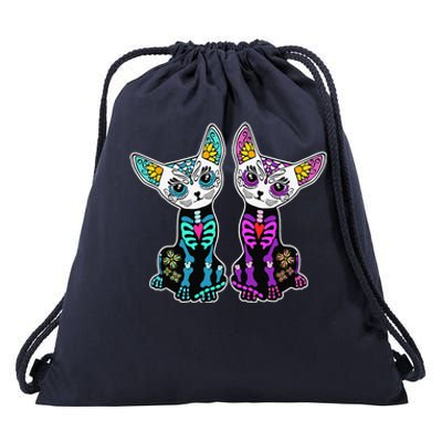 Day Of Dead Sugar Cats Skeleton Skull Drawstring Bag