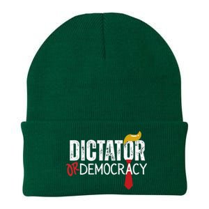 Dictator Or Democracy Funny Trump Hair Tie Knit Cap Winter Beanie