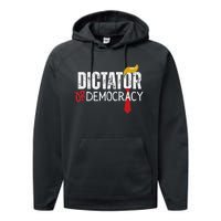 Dictator Or Democracy Funny Trump Hair Tie Performance Fleece Hoodie