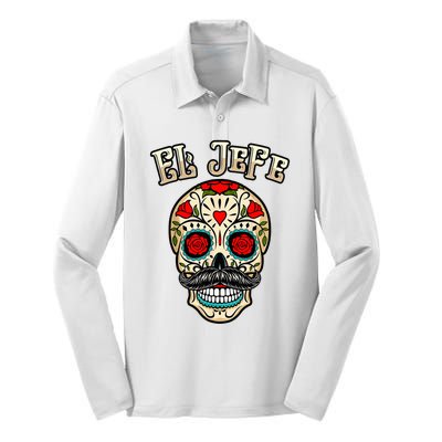 Day Of Dead Mexico El Jefe Mexican Boss Sugar Skull  Silk Touch Performance Long Sleeve Polo