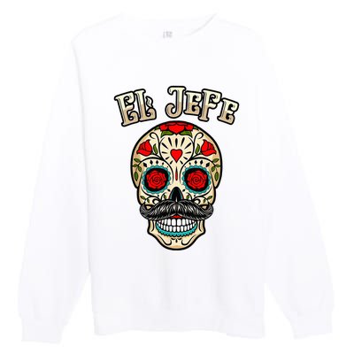 Day Of Dead Mexico El Jefe Mexican Boss Sugar Skull  Premium Crewneck Sweatshirt