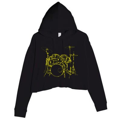 Drums Outline Crop Fleece Hoodie