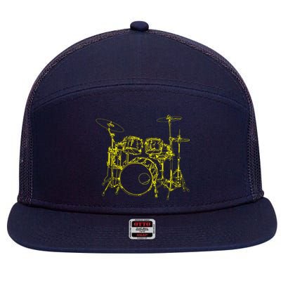 Drums Outline 7 Panel Mesh Trucker Snapback Hat