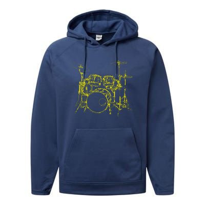 Drums Outline Performance Fleece Hoodie