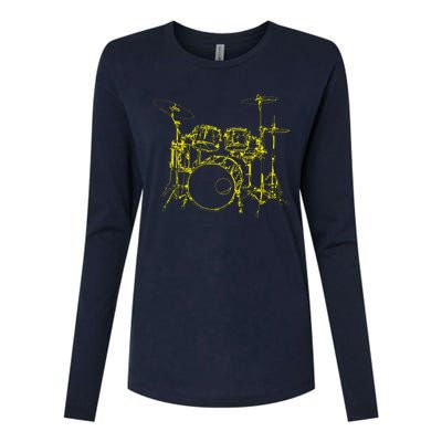 Drums Outline Womens Cotton Relaxed Long Sleeve T-Shirt