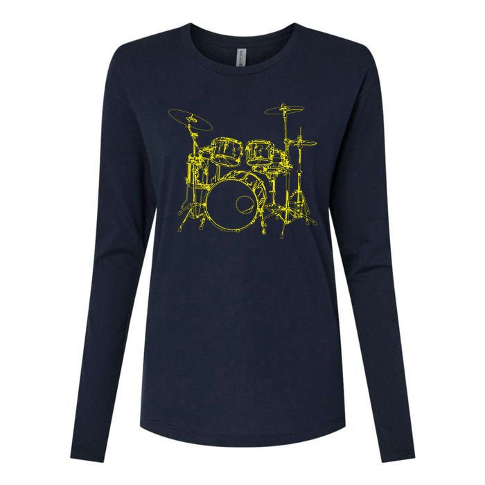 Drums Outline Womens Cotton Relaxed Long Sleeve T-Shirt