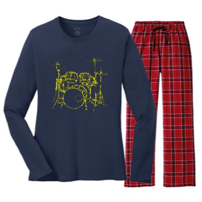 Drums Outline Women's Long Sleeve Flannel Pajama Set 