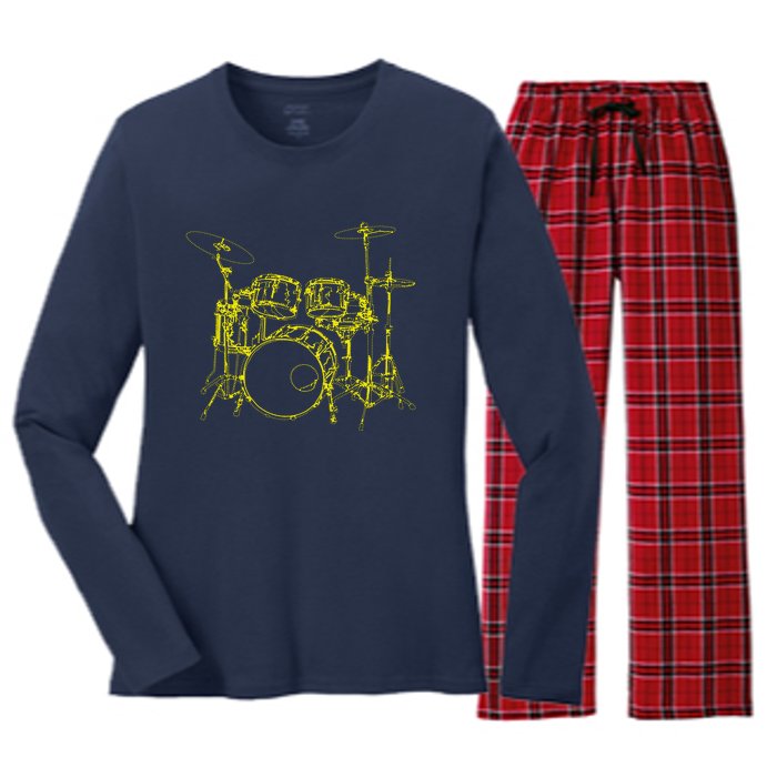 Drums Outline Women's Long Sleeve Flannel Pajama Set 