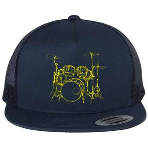 Drums Outline Flat Bill Trucker Hat