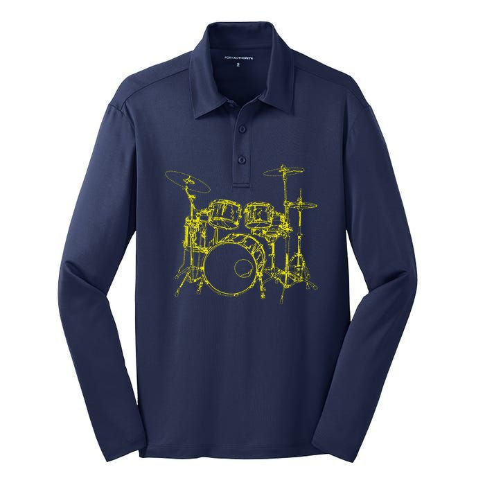 Drums Outline Silk Touch Performance Long Sleeve Polo