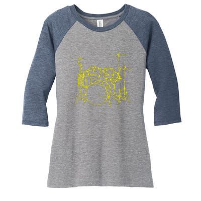 Drums Outline Women's Tri-Blend 3/4-Sleeve Raglan Shirt