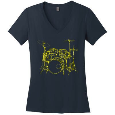 Drums Outline Women's V-Neck T-Shirt