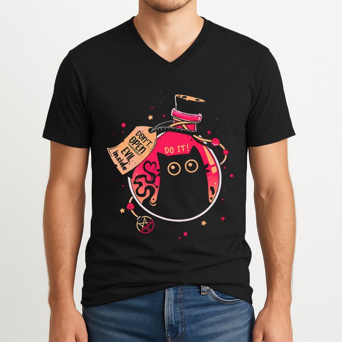 DonT Open Evil Inside Funny Cat V-Neck T-Shirt