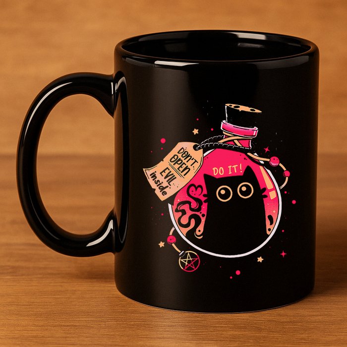 DonT Open Evil Inside Funny Cat 11oz C Handle Ceramic Mug