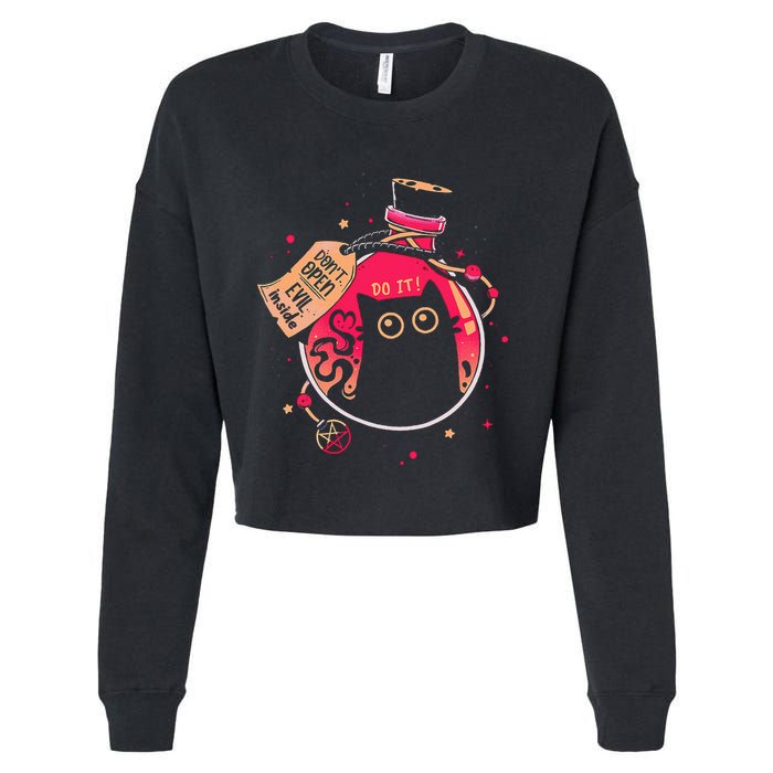 DonT Open Evil Inside Funny Cat Cropped Pullover Crew