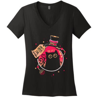 DonT Open Evil Inside Funny Cat Women's V-Neck T-Shirt