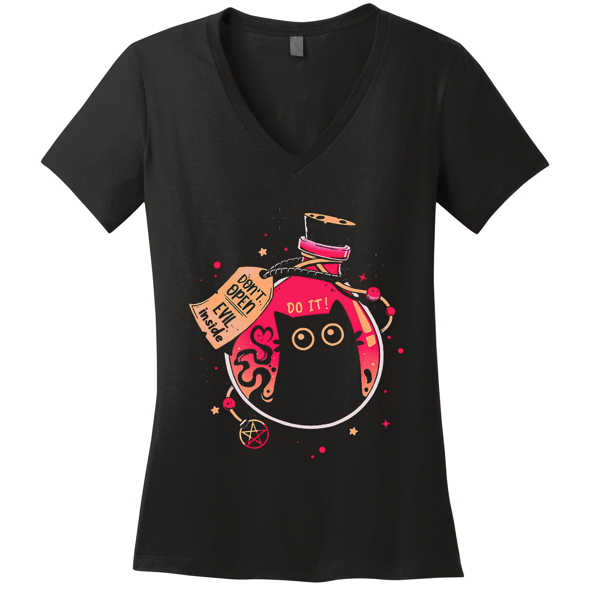 DonT Open Evil Inside Funny Cat Women's V-Neck T-Shirt