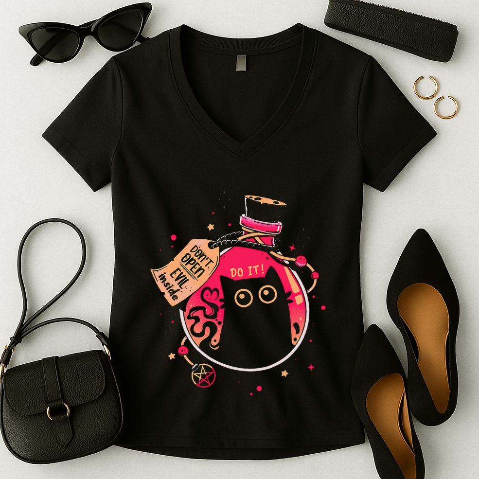 DonT Open Evil Inside Funny Cat Women's V-Neck T-Shirt