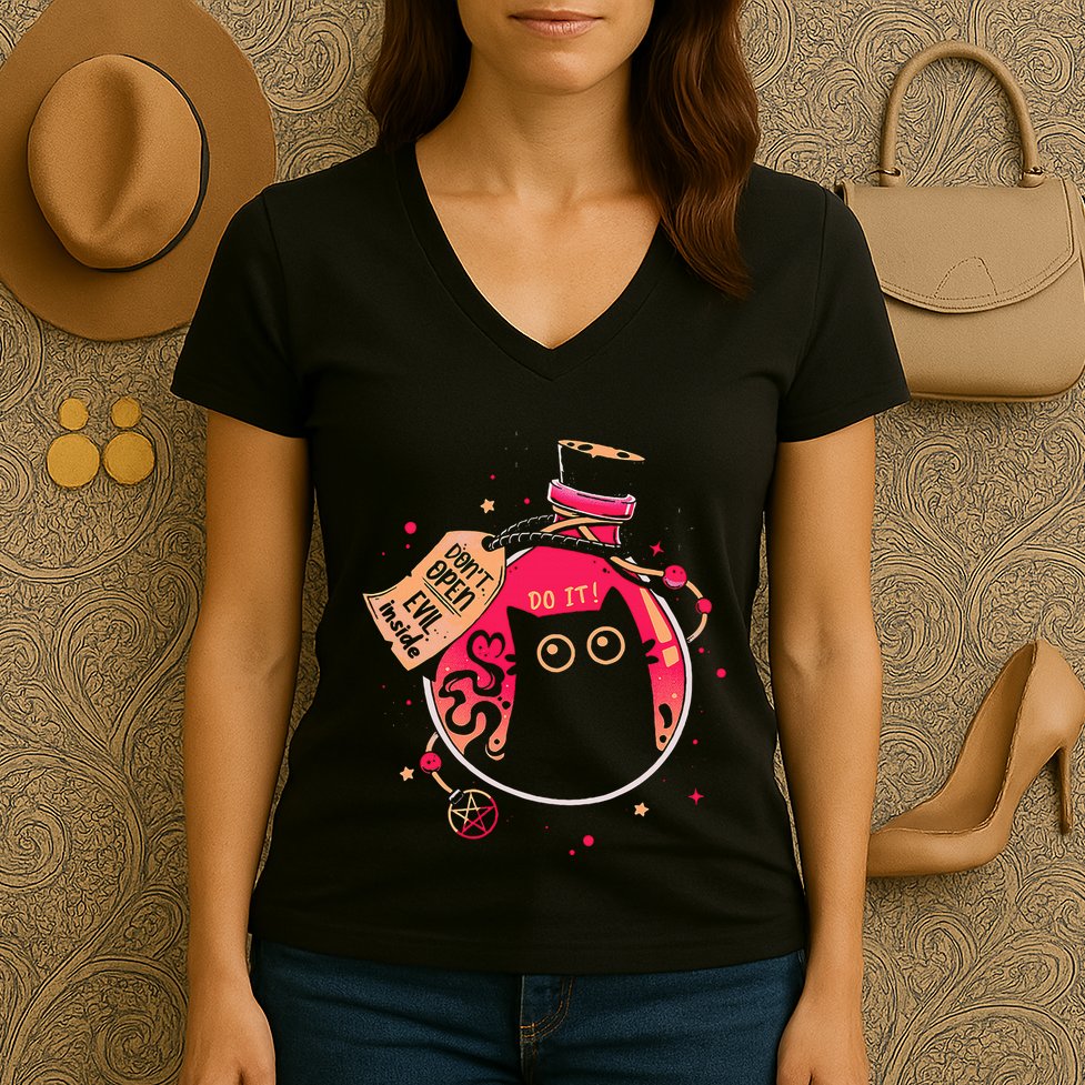 DonT Open Evil Inside Funny Cat Women's V-Neck T-Shirt