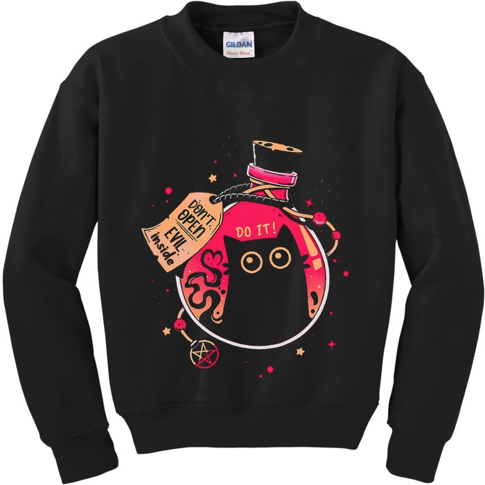 DonT Open Evil Inside Funny Cat Kids Sweatshirt