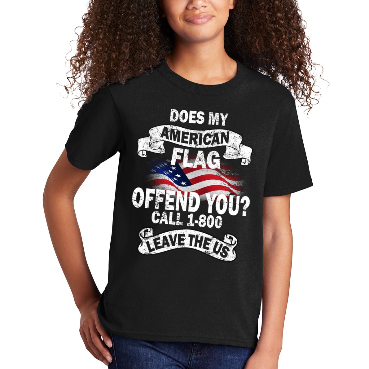 Does My American Flag Offend You Call 7-800 Leave Us Alone Kids T-Shirt