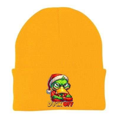 Duck Off Funny Sarcastic Grumpy Duck Christmas Knit Cap Winter Beanie