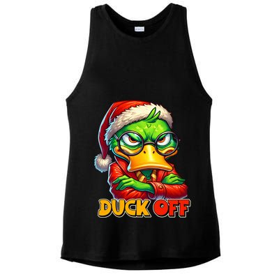 Duck Off Funny Sarcastic Grumpy Duck Christmas Ladies PosiCharge Tri-Blend Wicking Tank