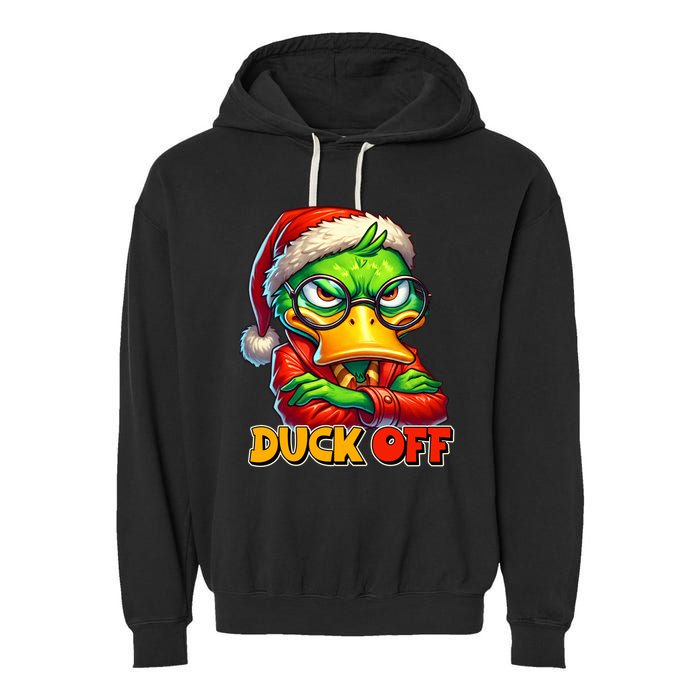 Duck Off Funny Sarcastic Grumpy Duck Christmas Garment-Dyed Fleece Hoodie