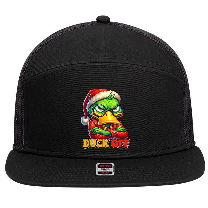 Duck Off Funny Sarcastic Grumpy Duck Christmas 7 Panel Mesh Trucker Snapback Hat