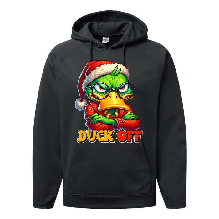 Duck Off Funny Sarcastic Grumpy Duck Christmas Performance Fleece Hoodie