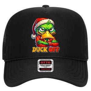 Duck Off Funny Sarcastic Grumpy Duck Christmas High Crown Mesh Back Trucker Hat