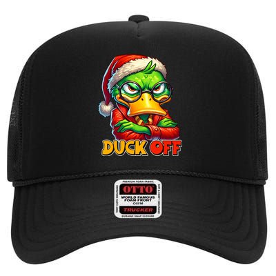 Duck Off Funny Sarcastic Grumpy Duck Christmas High Crown Mesh Back Trucker Hat