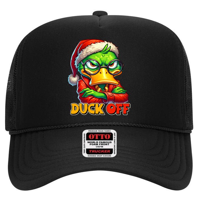 Duck Off Funny Sarcastic Grumpy Duck Christmas High Crown Mesh Back Trucker Hat