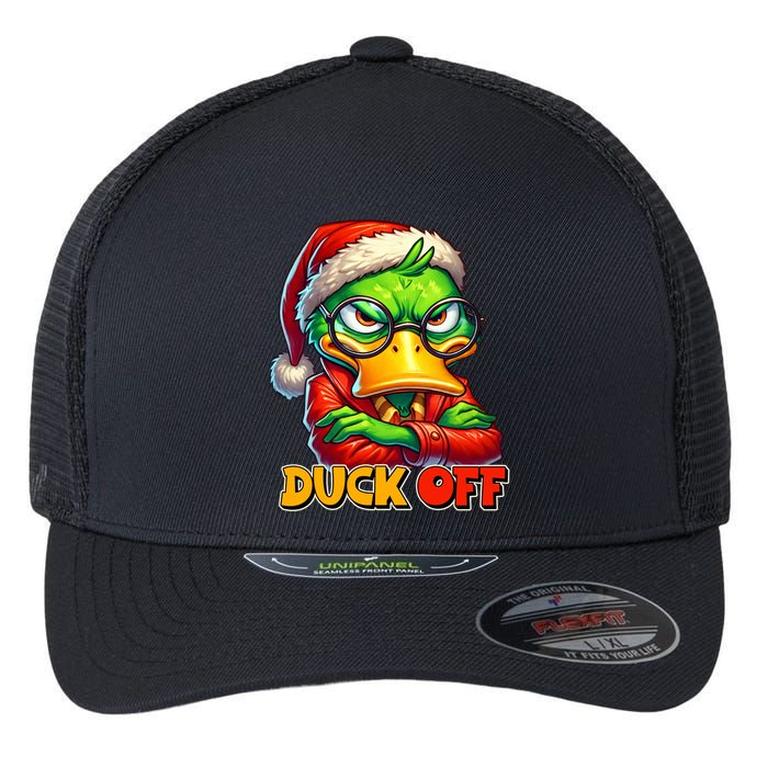 Duck Off Funny Sarcastic Grumpy Duck Christmas Flexfit Unipanel Trucker Cap