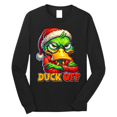 Duck Off Funny Sarcastic Grumpy Duck Christmas Long Sleeve Shirt