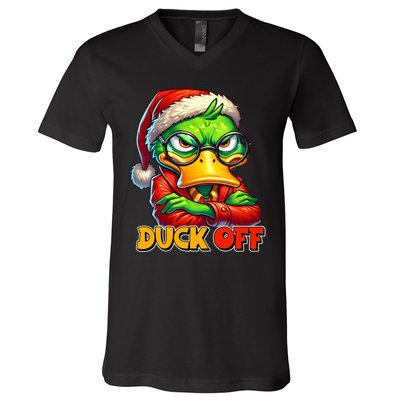 Duck Off Funny Sarcastic Grumpy Duck Christmas V-Neck T-Shirt