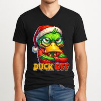 Duck Off Funny Sarcastic Grumpy Duck Christmas V-Neck T-Shirt