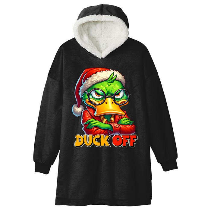 Duck Off Funny Sarcastic Grumpy Duck Christmas Hooded Wearable Blanket